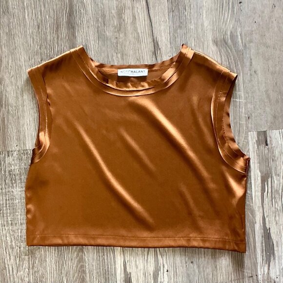 Nonchalant the Label Mel Crop in Brown Metallic Copper 100% Silk Crop Top - Picture 14 of 16